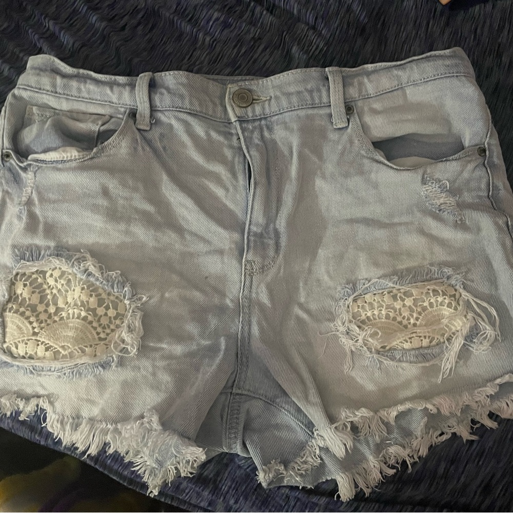 Mudd Light Blue Jean Shorts with Lace Accents